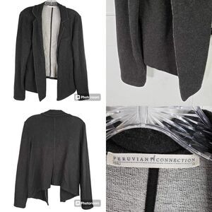 Peruvian Connection Cardigan Terry On Womens Size Medium M Gray Black Open Front